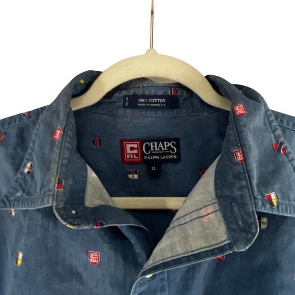 Chaps Ralph Lauren Mens Long Sleeve Button-Up Shirt Nautical Print XL Cotton - Picture 2 of 6